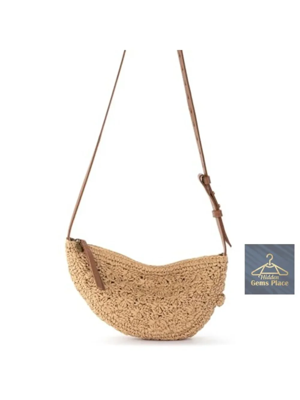 Hand-Crocheted Sling Shoulder Bag with Zipper Closure
